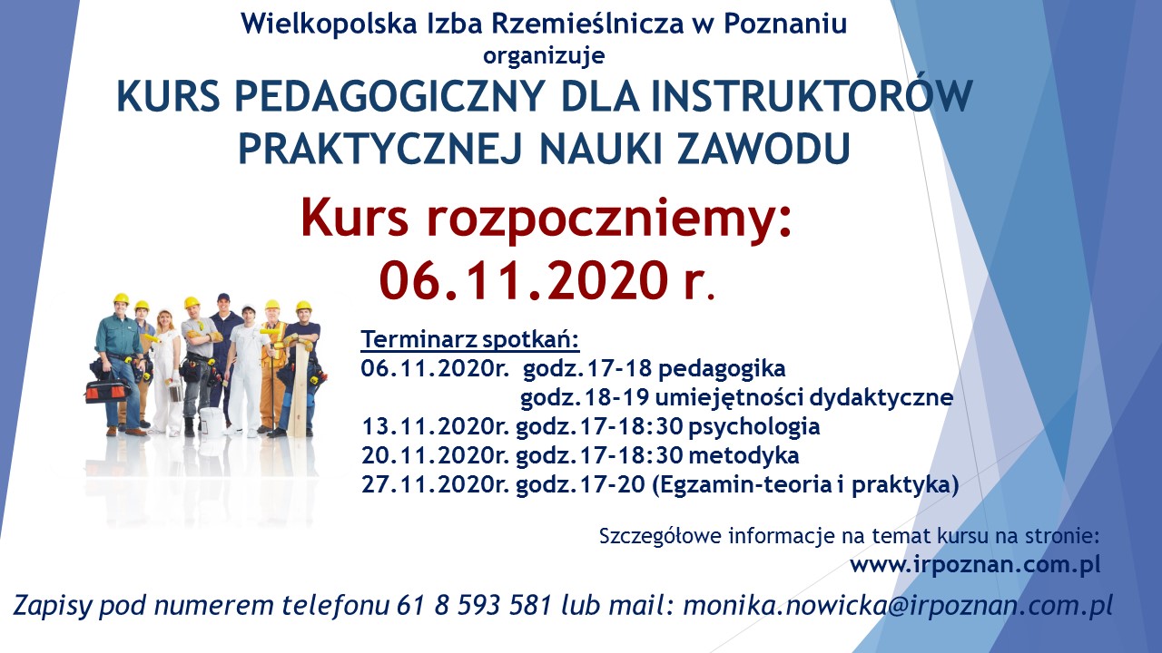 Kurs pedagogiczny dla instruktorów praktycznej nauki zawodu